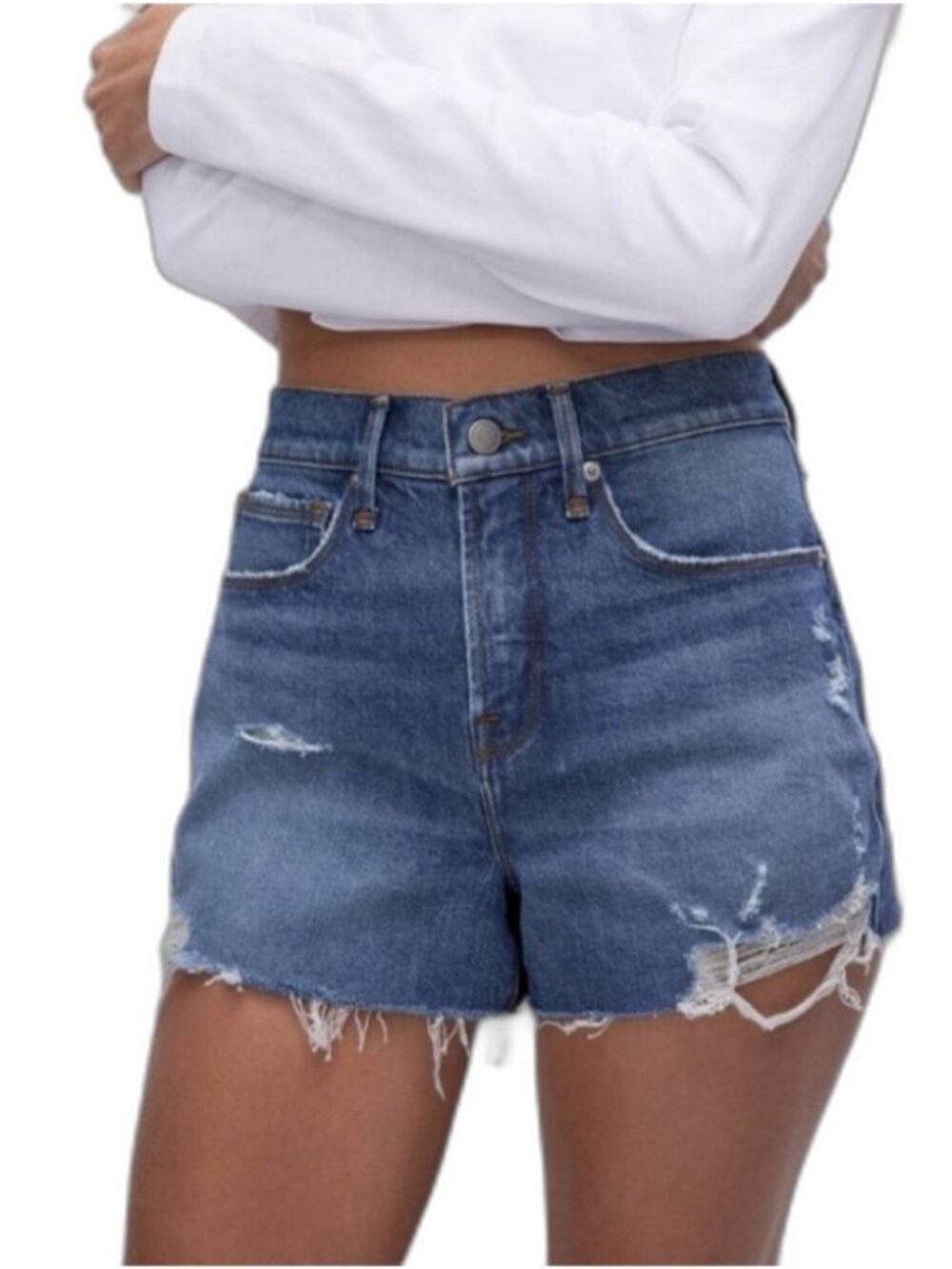Good American Good ‘90s Denim Shorts Indigo471 Size 16 High Rise NWT